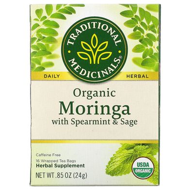 Органічні Морінга, м'ята кучерява і шавлія, Traditional Medicinals, 16 ізольованих чайних пакетиків, 86 унцій (24 г)