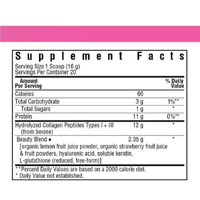 Колаген 1 і 3 типу смак полуниці і лимона Bluebonnet Nutrition (Collagen Refreshers BEAUTY Type I & III) 320 г