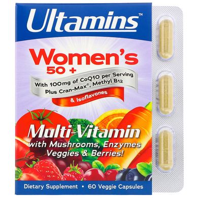 Мультивітамінний комплекс для жінок після 50 з CoQ10, грибами, ферментами, овочами і ягодами, Ultamins, 60 рослинних капсул