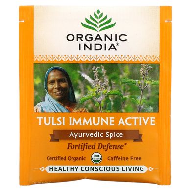 Organic India, Tulsi Immune Active, аюрведичні спеції, без кофеїну, 18 пакетів для інфузій, 1,27 унції (36 г)