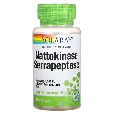 Наттокіназа серрапептаза, Nattokinase Serrapeptase, Solaray, 30 вегетаріанських капсул
