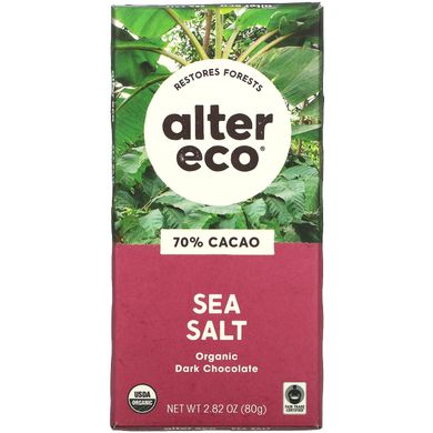 Органічний шоколад, темний з морською сіллю, Alter Eco, 80 г