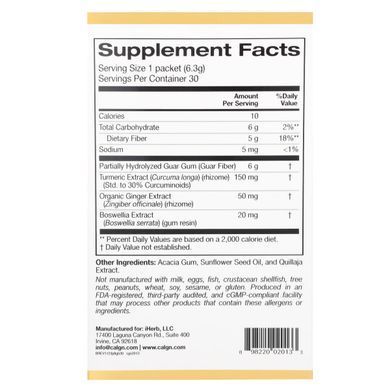 Prebiotic Fiber Plus Turmeric Ginger & Boswellia by California Gold Nutrition 30 packets of 6.3 g.
