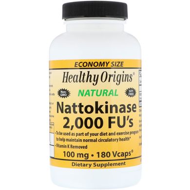 Наттокіназа, Nattokinase, Healthy Origins, 2000 МО, 100 мг, 180 рослинних капсул