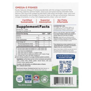 Конфеты в виде рыбок от Nordic с омега-3, со вкусом засахаренных фруктов, Nordic Naturals, 300 мг, 36 конфет купить в Киеве и Украине