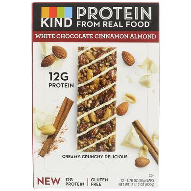 Протеїнові батончики, білий шоколад з корицею і мигдалем, KIND Bars, 12 батончиків 1,76 унц (50 г) кожен