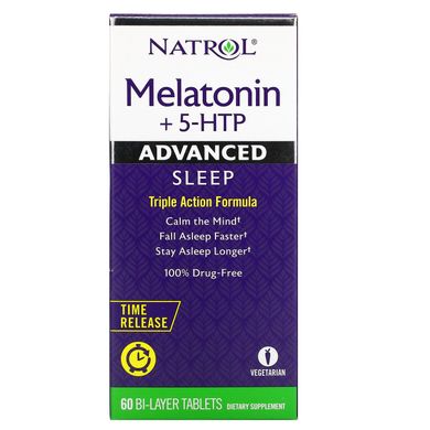 Мелатонін сну + 5-гідрокситриптофан, Advanced Sleep Melatonin + 5 HTP, Natrol, 60 таблеток