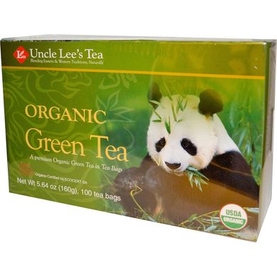 Органічний зелений чай, Uncle Lee's Tea, 100 чайних пакетиків, 160 г