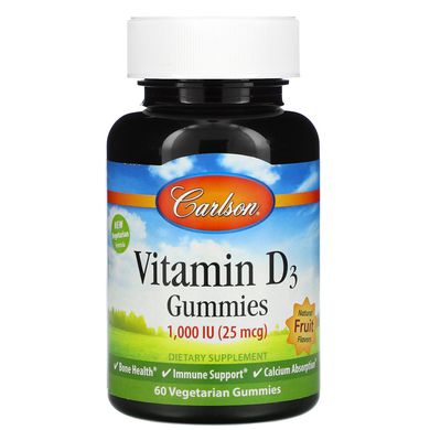 Вітамін Д3 для дорослих фруктовий смак Carlson Labs (Vitamin D3 Gummies) 1000 МО 60 жувальних цукерок