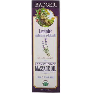 Ароматичне масло для масажу лаванда з бергамотом і ялицею Badger Company (Massage Oil) 118 мл