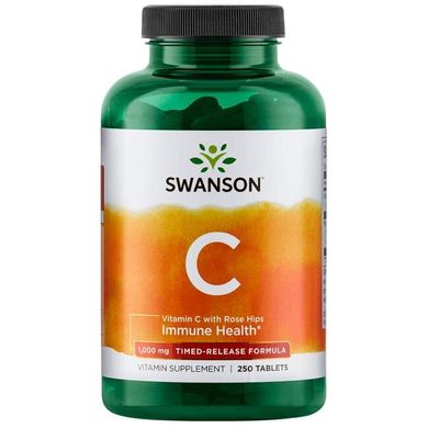 Вітамін С з шипшиною, Vitamin C with Rose Hips Timed-Release, Swanson, 250 таблеток