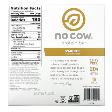No Cow, протеїнові батончики зі смаком зефіру, 60 г (2,12 унції) 12 шт.