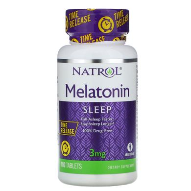 Мелатонін, поступового вивільнення, Melatonin, Natrol, 3 мг, 100 таблеток