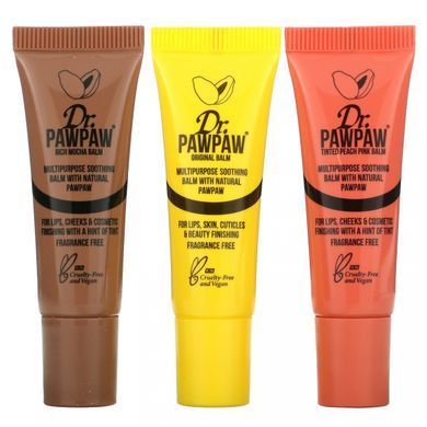 PAWPAW, Mini Nude Collection, Багатоцільові бальзами, Riche Mocha, Original та Peach Pink, 3 шт. В упаковці