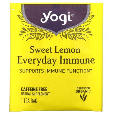 Yogi Tea, Everyday Immune, чай для підтримки імунітету зі смаком солодкого лимона, без кофеїну, 16 чайних пакетиків по 32 г (1,12 унції)