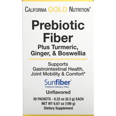 Пребиотическая клетчатка плюс куркума имбирь и босвелия California Gold Nutrition (Prebiotic Fiber Plus Turmeric Ginger & Boswellia) 30 пакетиков по 6,3 г купить в Киеве и Украине