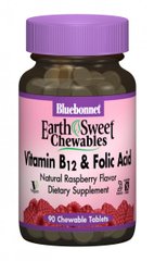 Вітамін В12 і фолієва кислота, смак малини, Earth Sweet Chewables, Bluebonnet Nutrition, 90 жувальних таблеток