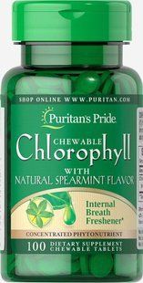 Жевательный хлорофилл с натуральным вкусом мяты, Chewable Chlorophyll with Natural Spearmint Flavor, Puritan's Pride, 3 мг, 100 жевательных купить в Киеве и Украине