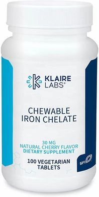 Хелат железа вкус вишни Klaire Labs (Chewable Iron Chelate) 30 мг 100 вегетарианских таблеток купить в Киеве и Украине