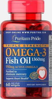 Омега-3 риб'ячого жиру потрійної сили Puritan's Pride (Omega-3 Fish Oil) 1360 мг 60 м'яких капсул