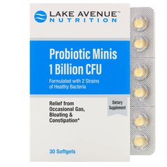 Міні-пробіотики, 2 штаму здорових бактерій, Lake Avenue Nutrition, 1 млрд КУО, 30 маленьких м'яких таблеток