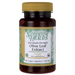 Максимальна сила екстракту оливкового листа, Maximum Strength Olive Leaf Extract, Swanson, 100 мг, 60 капсул