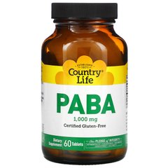 ПАБК пара-аминобензойная кислота Country Life (PABA) 1000 мг 60 таблеток купить в Киеве и Украине
