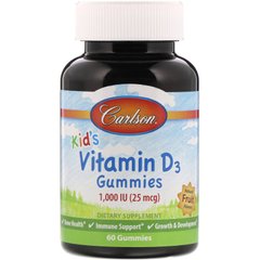 Дитячий вітамін Д3 з фруктовим смаком Carlson Labs (Kid's Vitamin D3) 1000 МО 60 жувальних цукерок