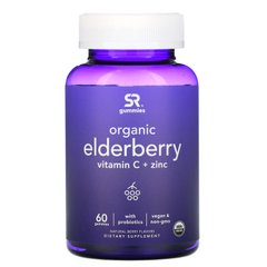 Бузина вітамін C + цинк органічна смак ягід Sports Research (Elderberry Vitamin C + Zinc) 60 жувальних цукерок