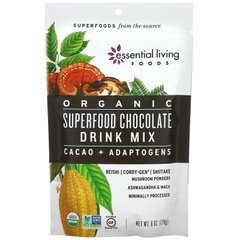 Essential Living Foods, Смесь для шоколадных напитков из органических суперпродуктов, какао и адаптогены, 6 унций (170 г) купить в Киеве и Украине