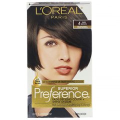 Фарба для волосся Superior Preference з технологією проти вимивання кольору і системою надання сяйва, натуральний, темно-коричневий 4, L'Oreal, на 1 застосування