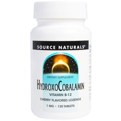 Вітамін B12, смак вишні, HydroxoCobalamin Vitamin B12 Cherry Flavored Lozenge, Source Naturals, 1 мг, 120 таблеток