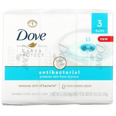 Dove, Care&Protect, антибактеріальне косметичне мило, 3 шт. по 90 г (3,17 унції)