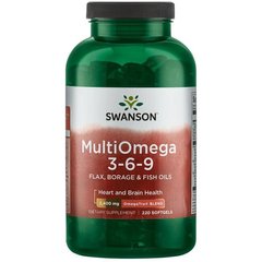 МультіОмега 3-6-9 Льняна, борайное і риб'ячий жир, MultiOmeгa 3-6-9 Flax, Boraгe,Fish Oils, Swanson, 220 капсул