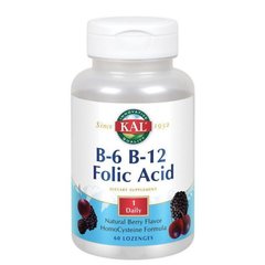 Вітамін В6 В12 та фолієва кислота смак ягід KAL (B6 B12 Folic Acid) 60 льодяників
