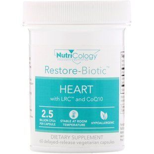 Пробиотики с убихинолом Nutricology (Restore-Biotic Heart with LRC and CoQ10) 2.5 миллиарда КОЕ 60 капсул купить в Киеве и Украине