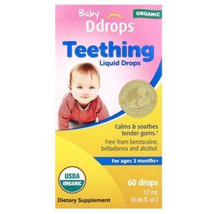 Ddrops, Organic Baby Teething Liquid Drops, For Ages 3 Months+, 60 Drops, 0.06 fl oz (1.7 ml) купить в Киеве и Украине