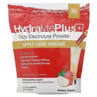 Hydralyte Plus+, Fizzy Electrolyte Powder, Apple Cider Vinegar, 30 Packets, 0.24 oz (7 g) Each купить в Киеве и Украине
