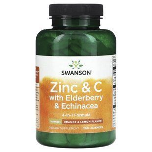 Пастилки с цинком и витамином C бузиной и ехинацеею Swanson (Zinc & Vitamin C Elderberry & Echinacea) 200 пастилок апельсин и лимон купить в Киеве и Украине