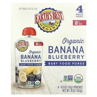 Earth's Best, Organic Baby Food Puree, 6+ Months, Banana Blueberry, 4 Pack, 4 oz (113 g) Each купить в Киеве и Украине