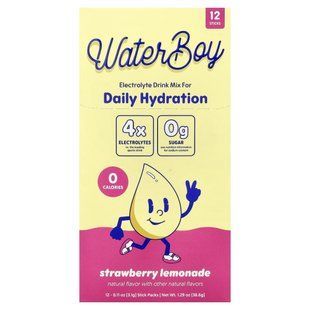 Waterboy, Daily Hydration, Electrolyte Drink Mix, Strawberry Lemonade, 12 Stick Packs, 0.11 oz (3.1 g) Each