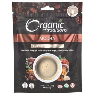 Organic Traditions, 5 Mushroom Coffee Blend, Mocha, 3.5 oz (100 g) купить в Киеве и Украине