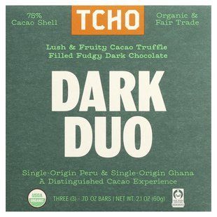 TCHO, Dark Duo, темный шоколад с начинкой из какао и трюфелей, 75% какао-шелухи, 3 плитки по 0,70 унции купить в Киеве и Украине
