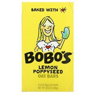 Bobo's Oat Bars, вівсяні батончики з лимоном і маком, 12 батончиків по 85 г (3 унції).