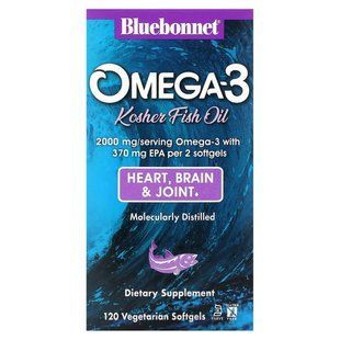 Кошерний риб'ячий жир, натуральний Омега-, Bluebonnet Nutrition, 3, 120 вегетаріанських капсул