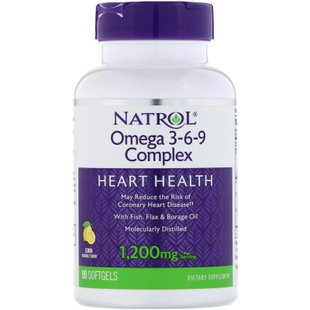 Комплекс Омега 3-6-9 Natrol (Omega 3-6-9, complex) 1200 мг 90 капсул со вкус лимона купить в Киеве и Украине