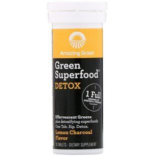 Effervescent drink from greens for detoxification of the body, with lemon and activated charcoal flavor, Amazing Grass, 10 tablets.
