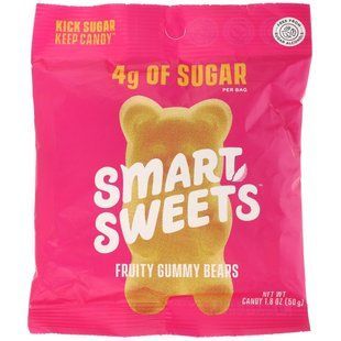 Fruity, Gummy Bears, Raspberry, Apple, Lemon, Peach, SmartSweets, 50 g