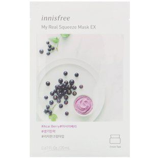 Тканинна маска з екстрактом рису, My Real Squeeze Mask EX, ягода асаї, Innisfree, 1 лист, 20 мл