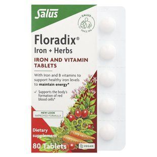 Gaia Herbs, Floradix, залізні таблетки, 80 таблеток